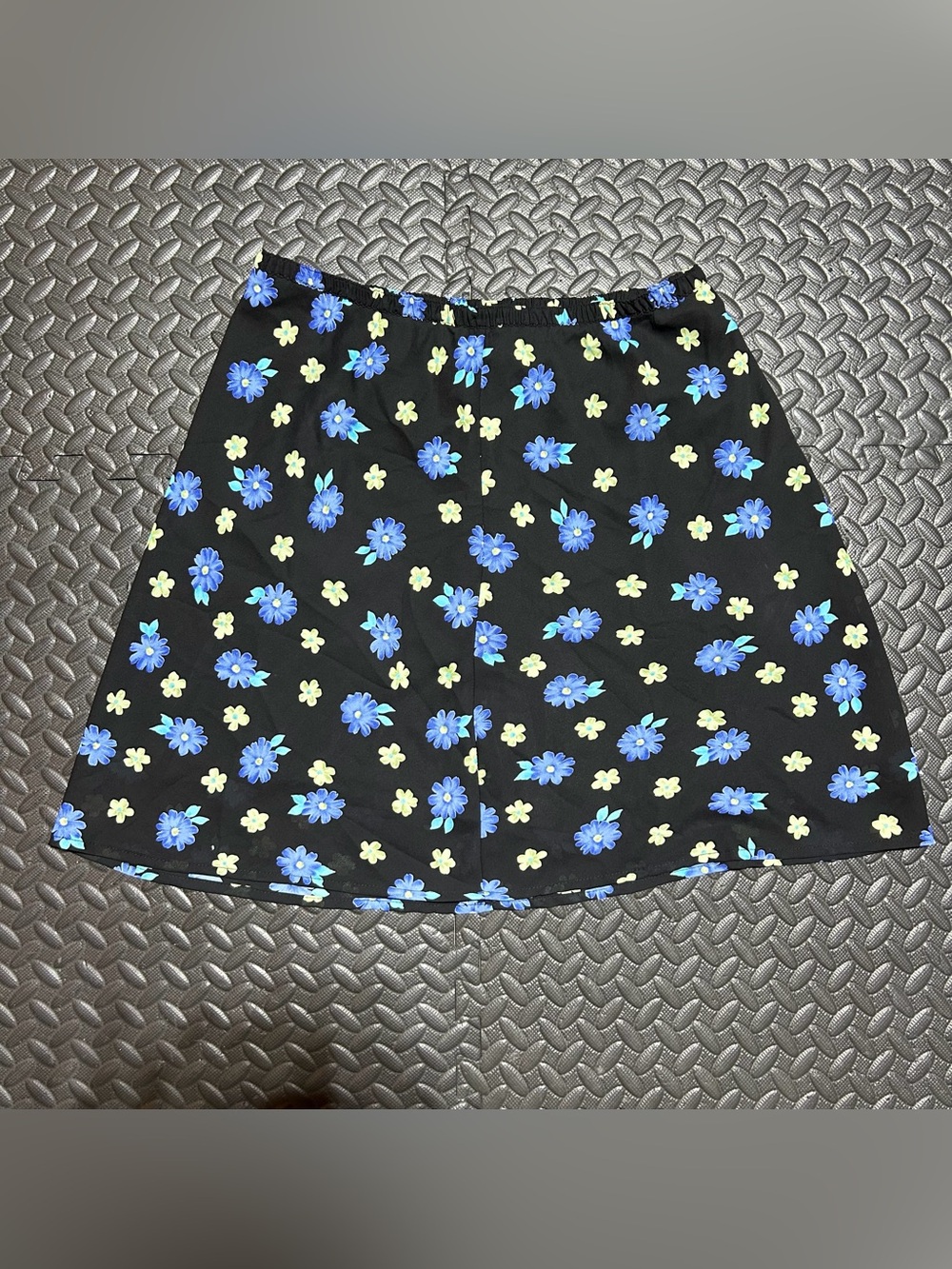Vintage Blue Floral Skirt A Line Mini Blue Black Y2K 90s USA Made Womens Large